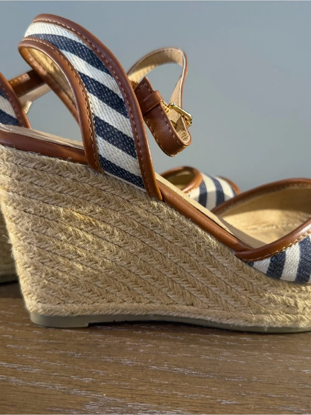 Women’s Brown Leather & Navy Striped Espadrille Sandals